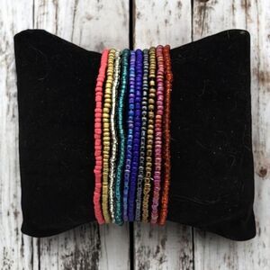 Rainbow Seed Bead Bracelets 10-Pack Colorful Glass Stretch Stackable Jewelry Set